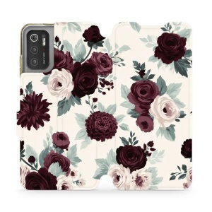 Flip pouzdro na mobil Xiaomi Redmi Note 10 5G / Poco M3 Pro 5G - Mobiwear VB31S, růže se šalvějí na krémové