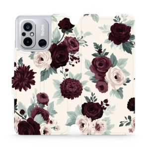 Flip pouzdro na mobil Xiaomi Redmi 12C - Mobiwear VB31S, růže se šalvějí na krémové