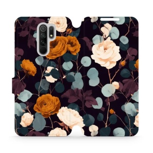 Flip pouzdro na mobil Xiaomi Redmi 9 - Mobiwear VB25S, rezavé růže v noci