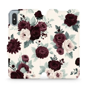 Flip pouzdro na mobil Xiaomi Redmi 9A - Mobiwear VB31S, růže se šalvějí na krémové