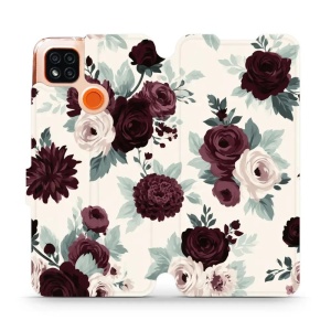 Flip pouzdro na mobil Xiaomi Redmi 9C - Mobiwear VB31S, růže se šalvějí na krémové