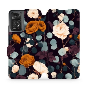 Flip pouzdro na mobil Xiaomi Redmi Note 11 Pro / Redmi Note 11 Pro 5G - Mobiwear VB25S, rezavé růže v noci