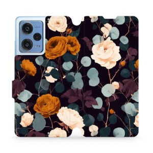 Flip pouzdro na mobil Xiaomi Redmi Note 12 Pro 5G - Mobiwear VB25S, rezavé růže v noci