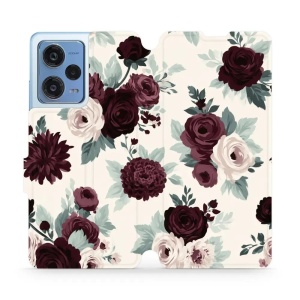 Flip pouzdro na mobil Xiaomi Redmi Note 12 Pro 5G - Mobiwear VB31S, růže se šalvějí na krémové
