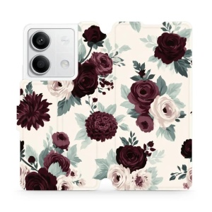 Flip pouzdro na mobil Xiaomi Redmi Note 13 5G - Mobiwear VB31S, růže se šalvějí na krémové
