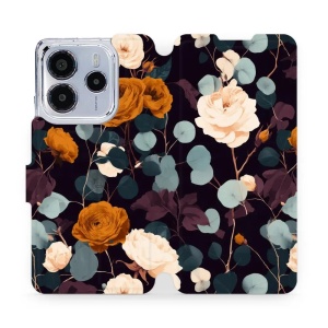 Flip pouzdro na mobil Xiaomi Redmi Note 14 4G - Mobiwear VB25S, rezavé růže v noci