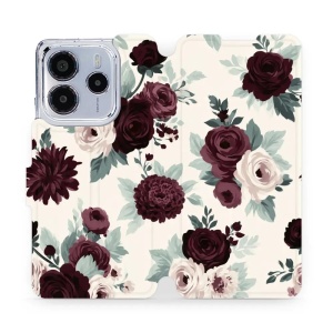 Flip pouzdro na mobil Xiaomi Redmi Note 14 4G - Mobiwear VB31S, růže se šalvějí na krémové