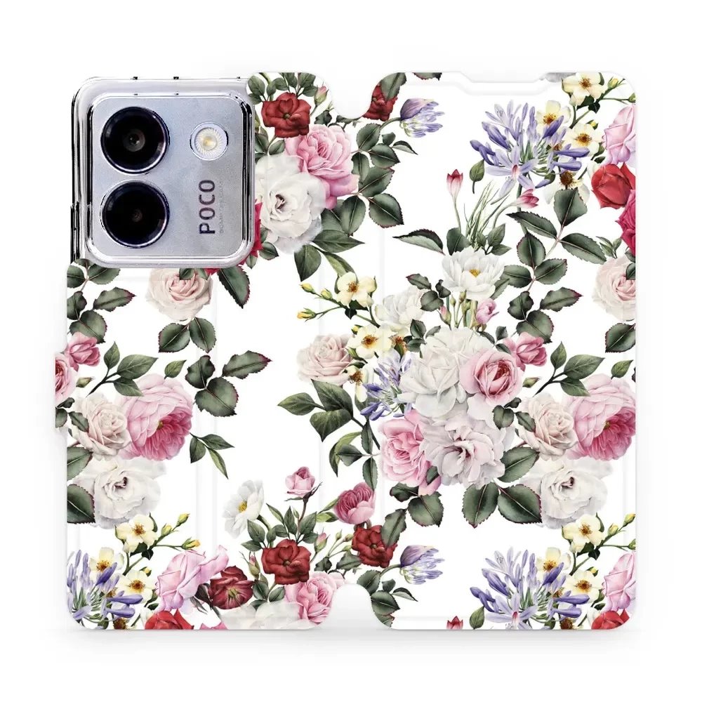 Flipové pouzdro Mobiwear - Xiaomi POCO M7 Pro 5G - MD01S Růže na bílé