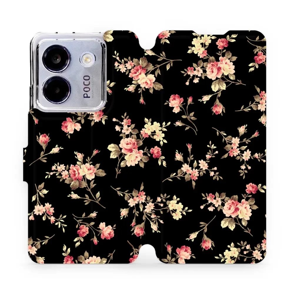 Flipové pouzdro Mobiwear - Xiaomi POCO M7 Pro 5G - VD02S Květy na černé