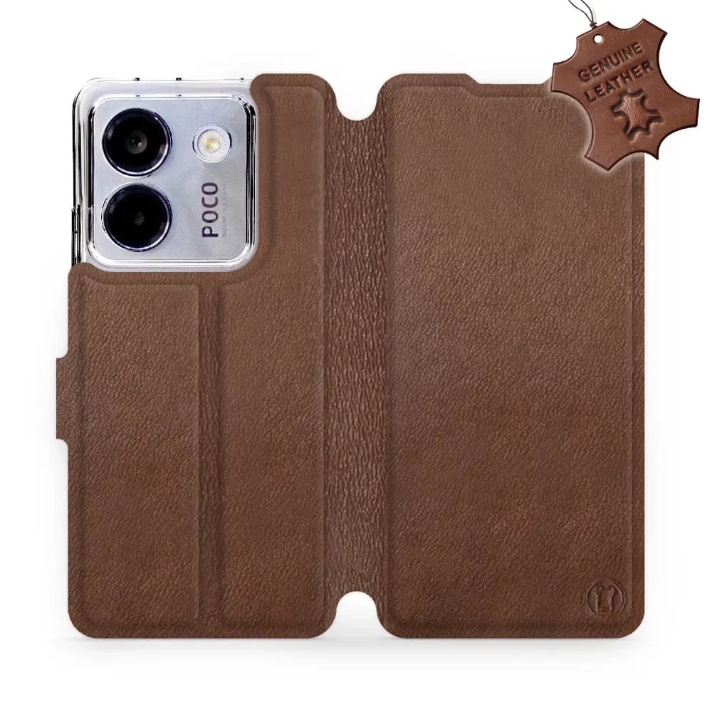 Kožené flip pouzdro Mobiwear - Xiaomi POCO M7 Pro 5G - Hnědé