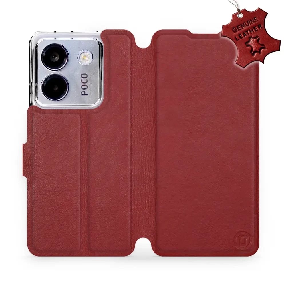 Kožené flip pouzdro Mobiwear - Xiaomi POCO M7 Pro 5G - Tmavě červené