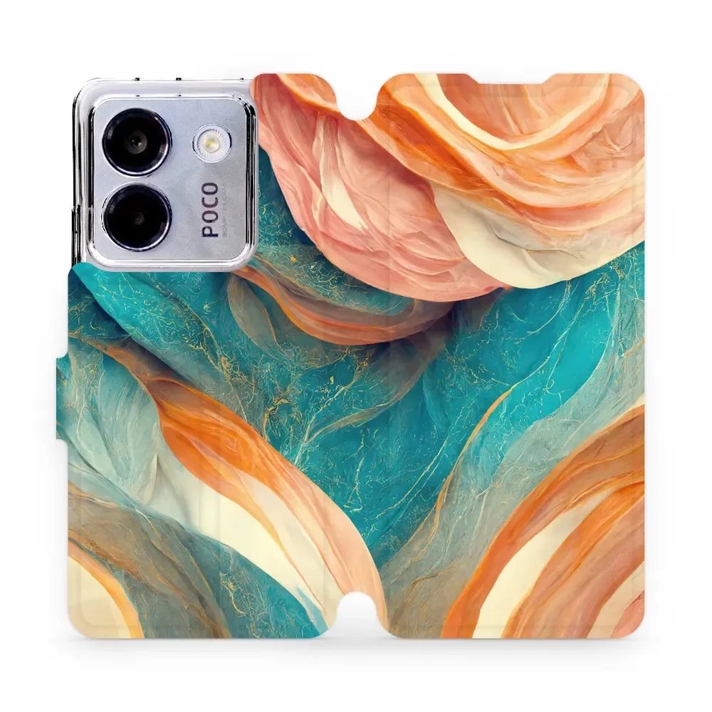 Flipové pouzdro Mobiwear - Xiaomi POCO M7 Pro 5G - VP36S Azurový a oranžový mramor
