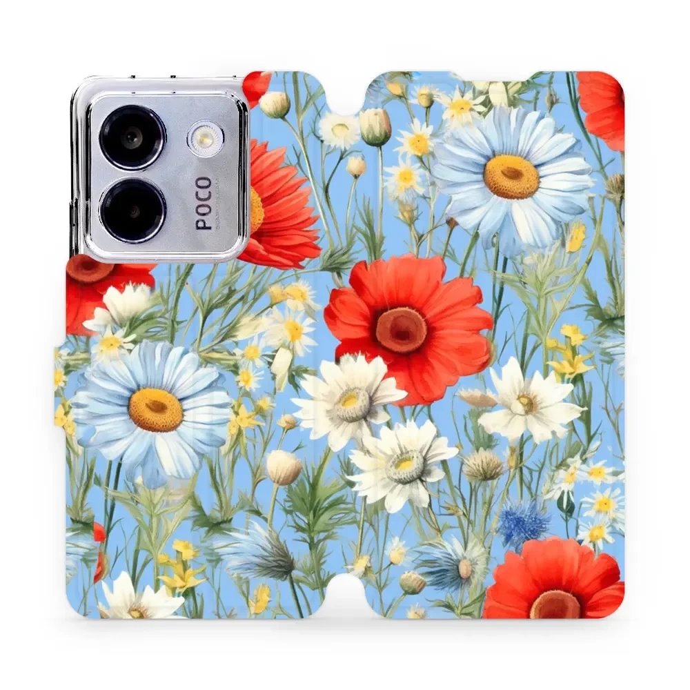Flipové pouzdro Mobiwear - Xiaomi POCO M7 Pro 5G - VP44S Červené a bílé květy