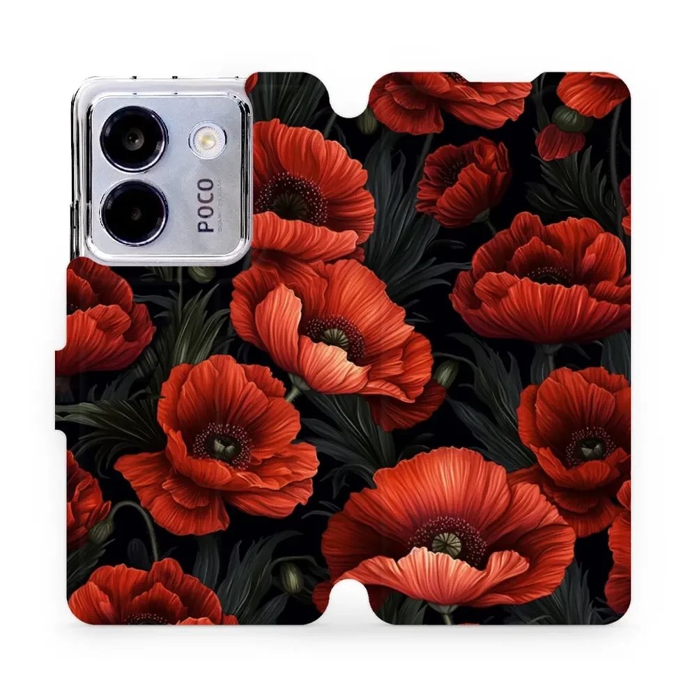 Flipové pouzdro Mobiwear - Xiaomi POCO M7 Pro 5G - VP45S Temné červené květy