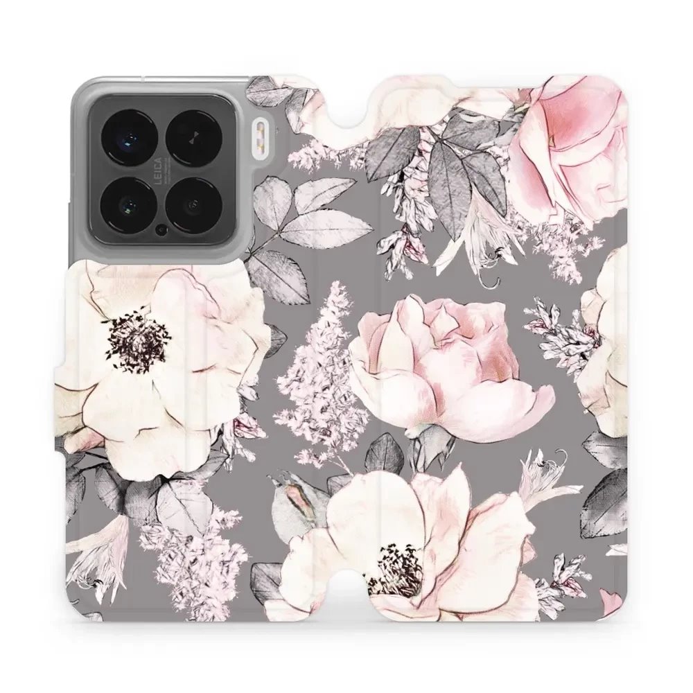 Flipové pouzdro Mobiwear - Xiaomi 15 - MX06S Květy na šedém pozadí