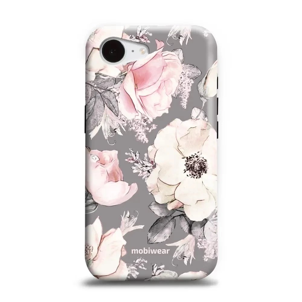 Odolný obal Mobiwear Elite Pro - Apple iPhone 16e / iPhone 17e - EX06E Květy na šedém pozadí