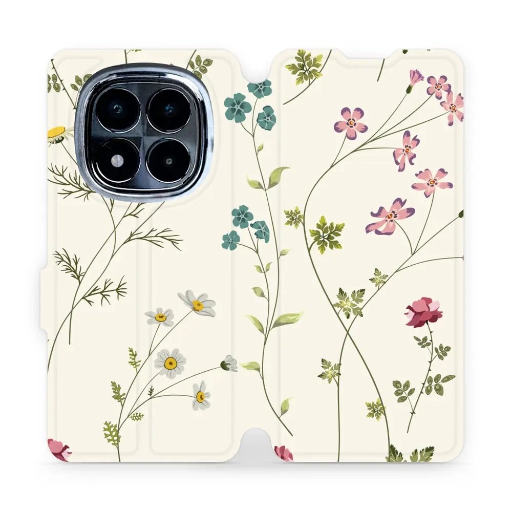 Flipové pouzdro Mobiwear - Xiaomi Redmi Note 14 Pro 4G - MD03S Tenké rostlinky s květy