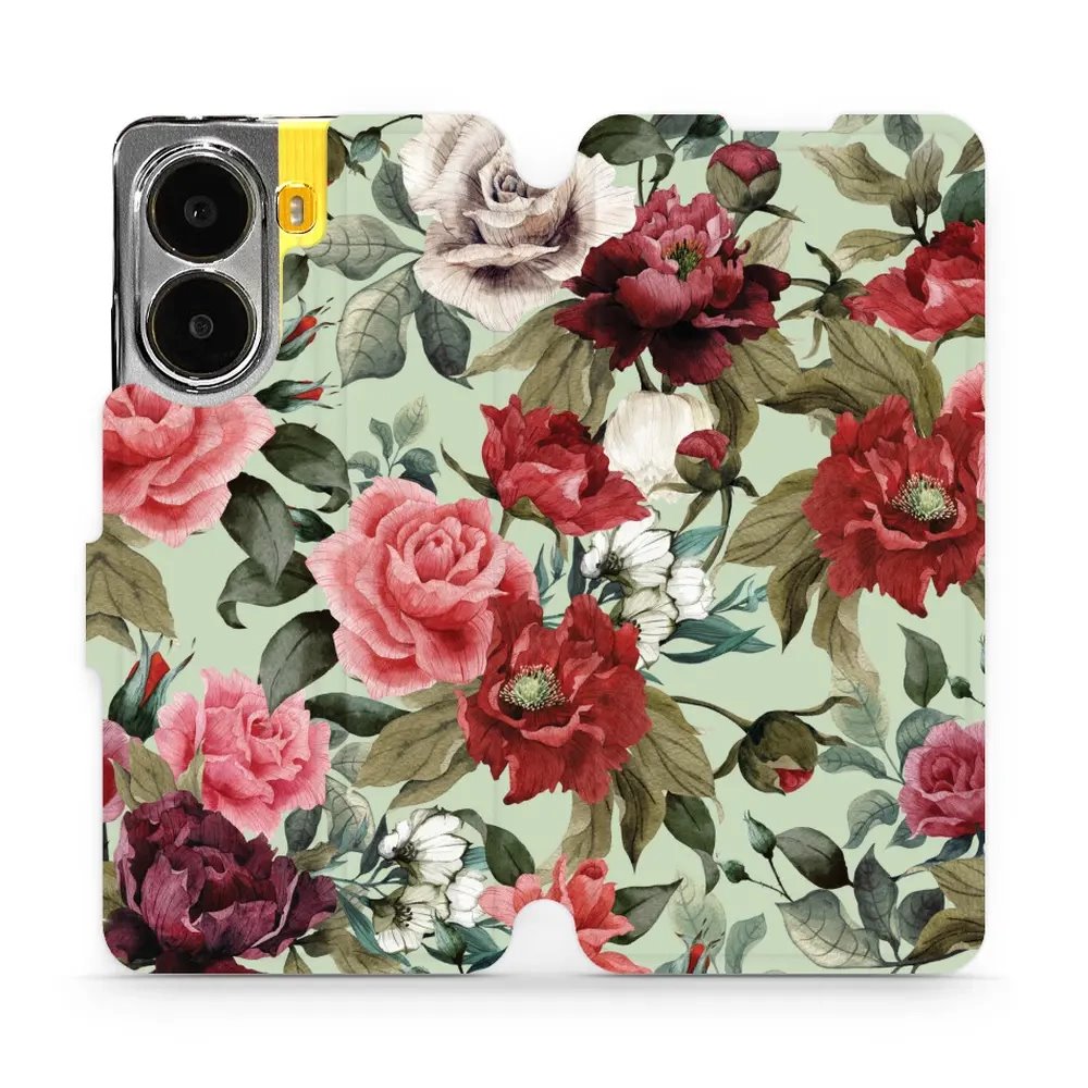 Flipové pouzdro Mobiwear - Xiaomi Poco X7 Pro - MD06P Růže a květy na světle zelené