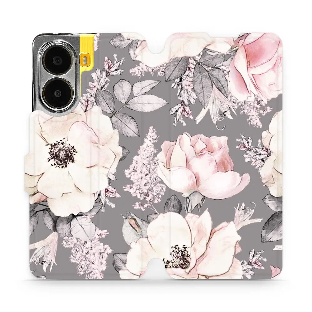 Flipové pouzdro Mobiwear - Xiaomi Poco X7 Pro - MX06S Květy na šedém pozadí