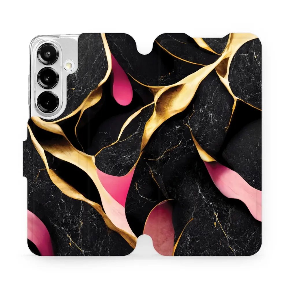 Flipové pouzdro Mobiwear - Samsung Galaxy S25 - VP35S Černý a zlatavý mramor