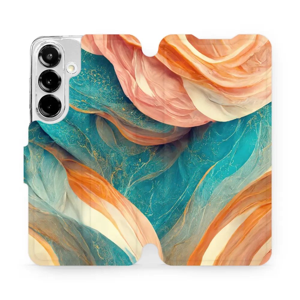 Flipové pouzdro Mobiwear - Samsung Galaxy S25 - VP36S Azurový a oranžový mramor