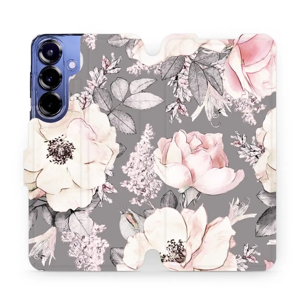 Flipové pouzdro Mobiwear - Samsung Galaxy S25 Plus - MX06S Květy na šedém pozadí