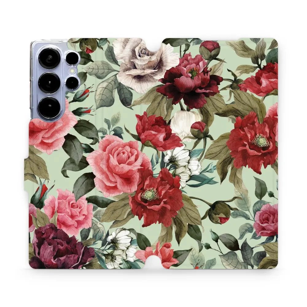 Flipové pouzdro Mobiwear - Samsung Galaxy S25 Ultra - MD06P Růže a květy na světle zelené