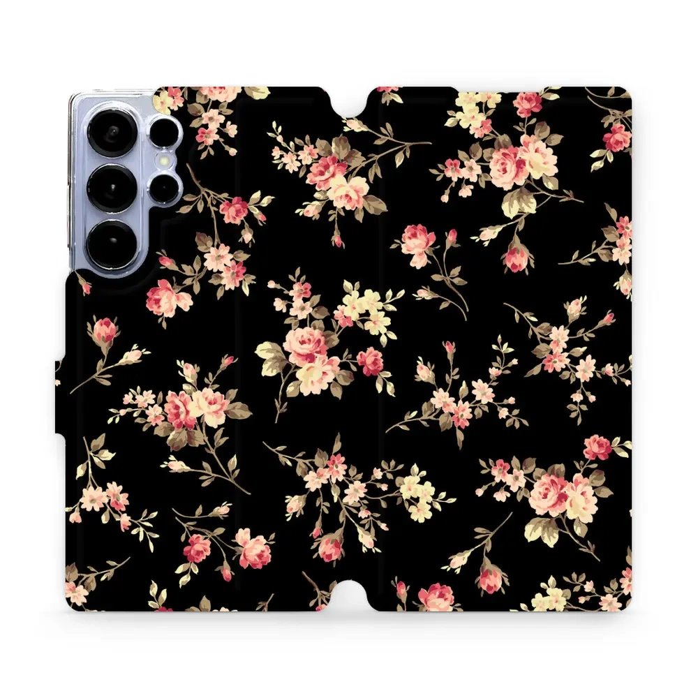 Flipové pouzdro Mobiwear - Samsung Galaxy S25 Ultra - VD02S Květy na černé