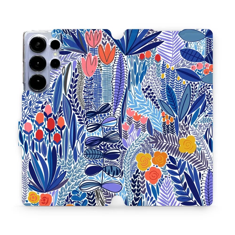 Flipové pouzdro Mobiwear - Samsung Galaxy S25 Ultra - MP03P Modrá květena