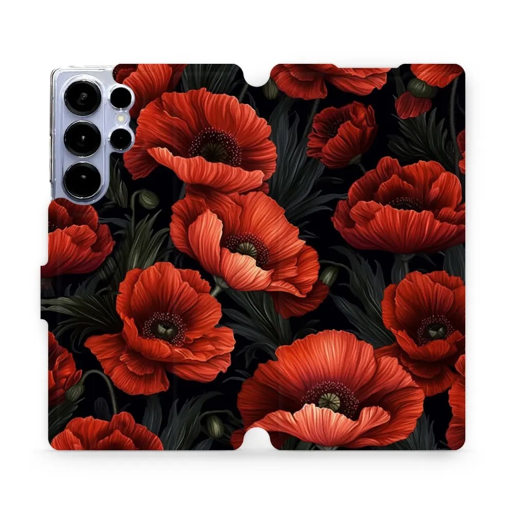 Flipové pouzdro Mobiwear - Samsung Galaxy S25 Ultra - VP45S Temné červené květy