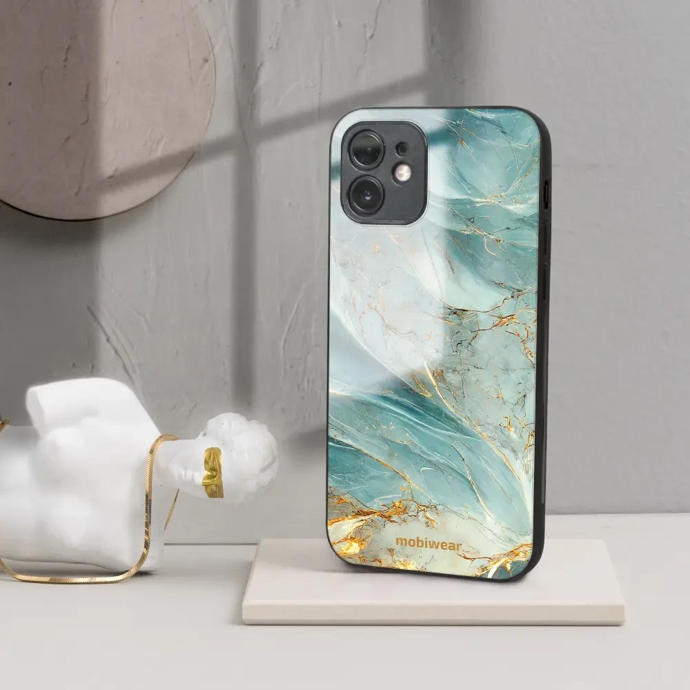 Lesklý kryt Mobiwear Glossy - Xiaomi Redmi Note 8T - G022G Zelenkavý a zlatavý mramor