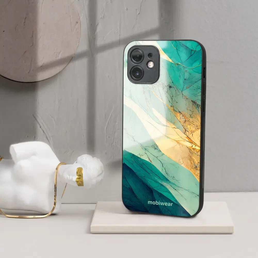 Lesklý kryt Mobiwear Glossy - Samsung Galaxy A12 - G024G - Zlatavý a zelenkavý mramor