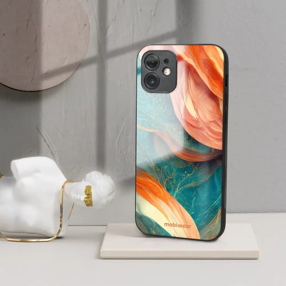 Lesklý kryt Mobiwear Glossy - Samsung Galaxy J3 2017 - G025G - Azurový a oranžový mramor