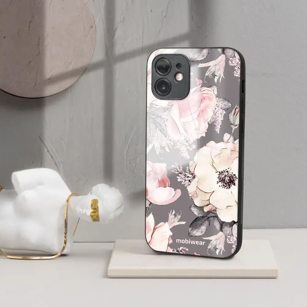 Lesklý kryt Mobiwear Glossy - Samsung Galaxy A32 4G - G034G - Květy na šedém pozadí