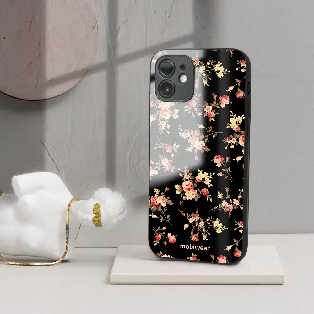 Lesklý kryt Mobiwear Glossy - Apple iPhone XR - G039G - Květy na černé