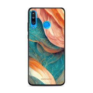 Lesklý kryt Mobiwear Glossy - Huawei P30 Lite - G025G - Azurový a oranžový mramor