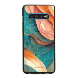 Lesklý kryt Mobiwear Glossy - Samsung Galaxy S10 - G025G - Azurový a oranžový mramor