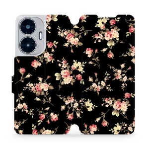 Flipové pouzdro Mobiwear - Realme C55 - VD02S Květy na černé