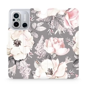 Flipové pouzdro Mobiwear - Xiaomi Redmi 12C - MX06S Květy na šedém pozadí