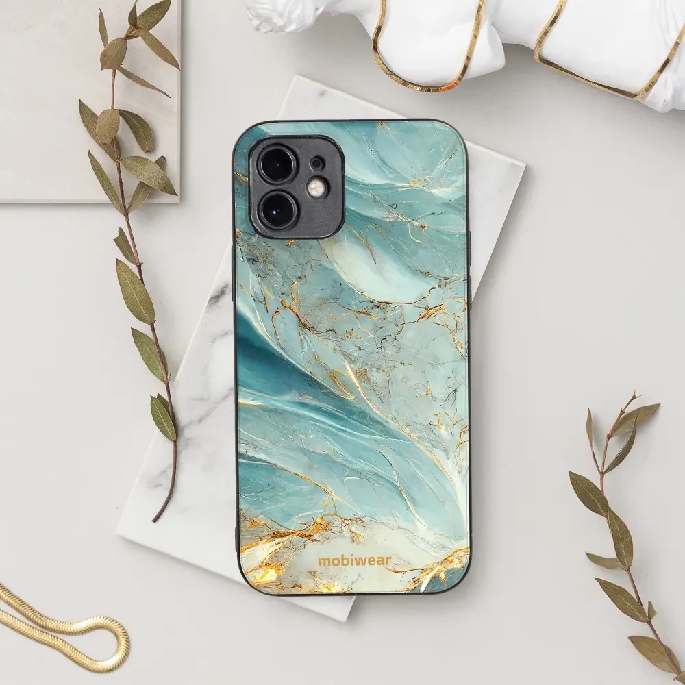 Lesklý kryt Mobiwear Glossy - Samsung Galaxy S21 Plus - G022G Zelenkavý a zlatavý mramor - VÝPRODEJ