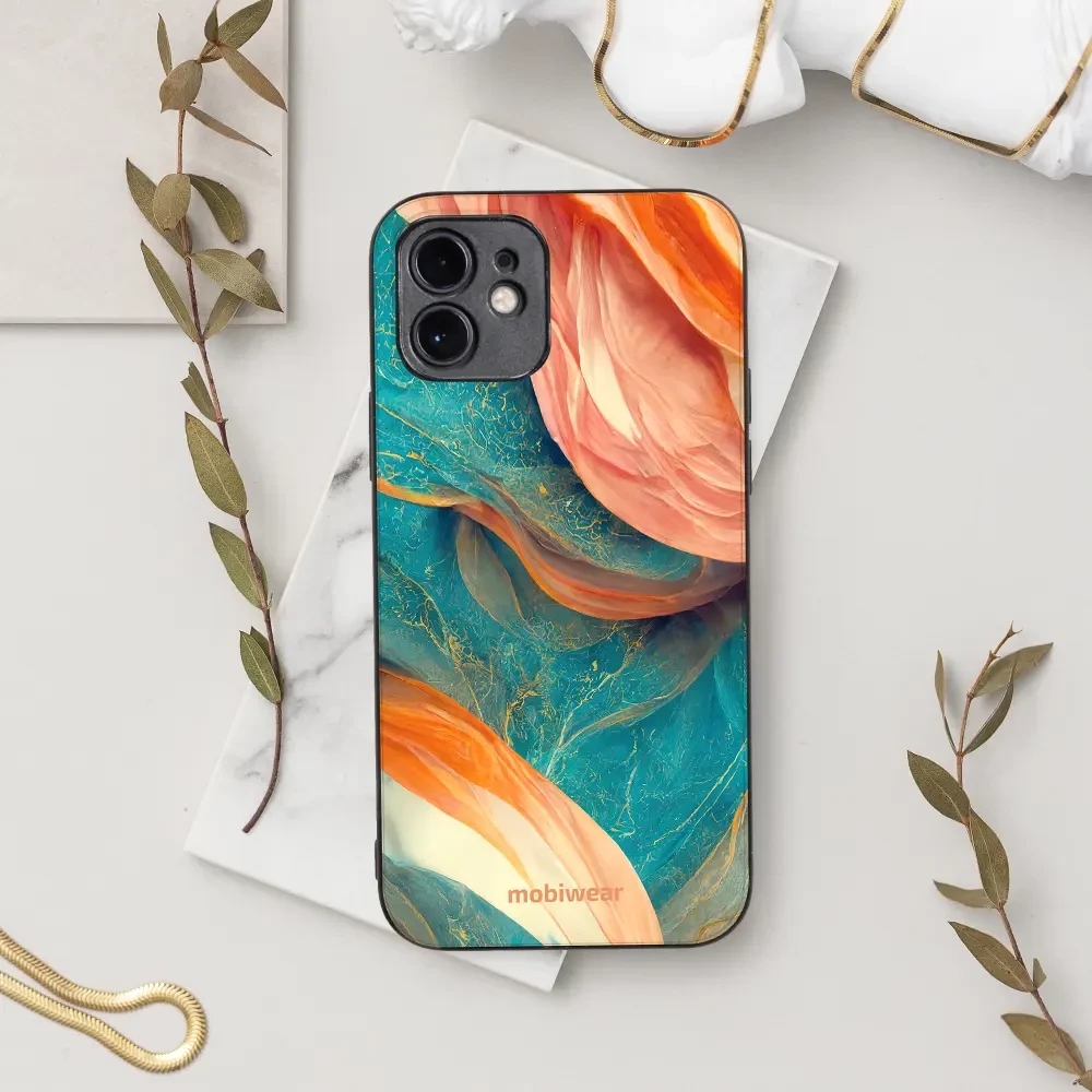 Lesklý kryt Mobiwear Glossy - Samsung Galaxy S22 Plus - G025G - Azurový a oranžový mramor