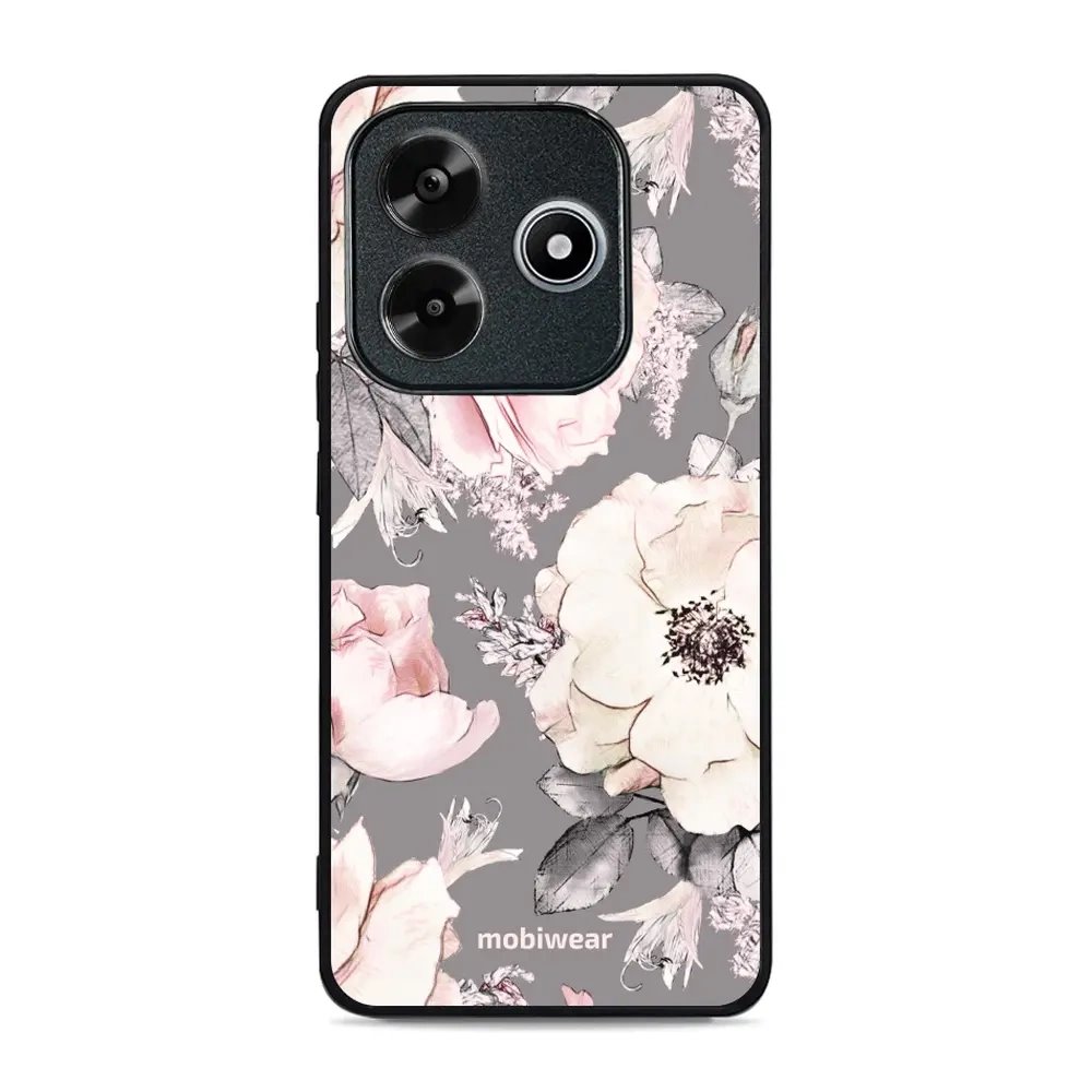 Lesklý kryt Mobiwear Glossy - Xiaomi Redmi Note 14 5G - G034G - Květy na šedém pozadí