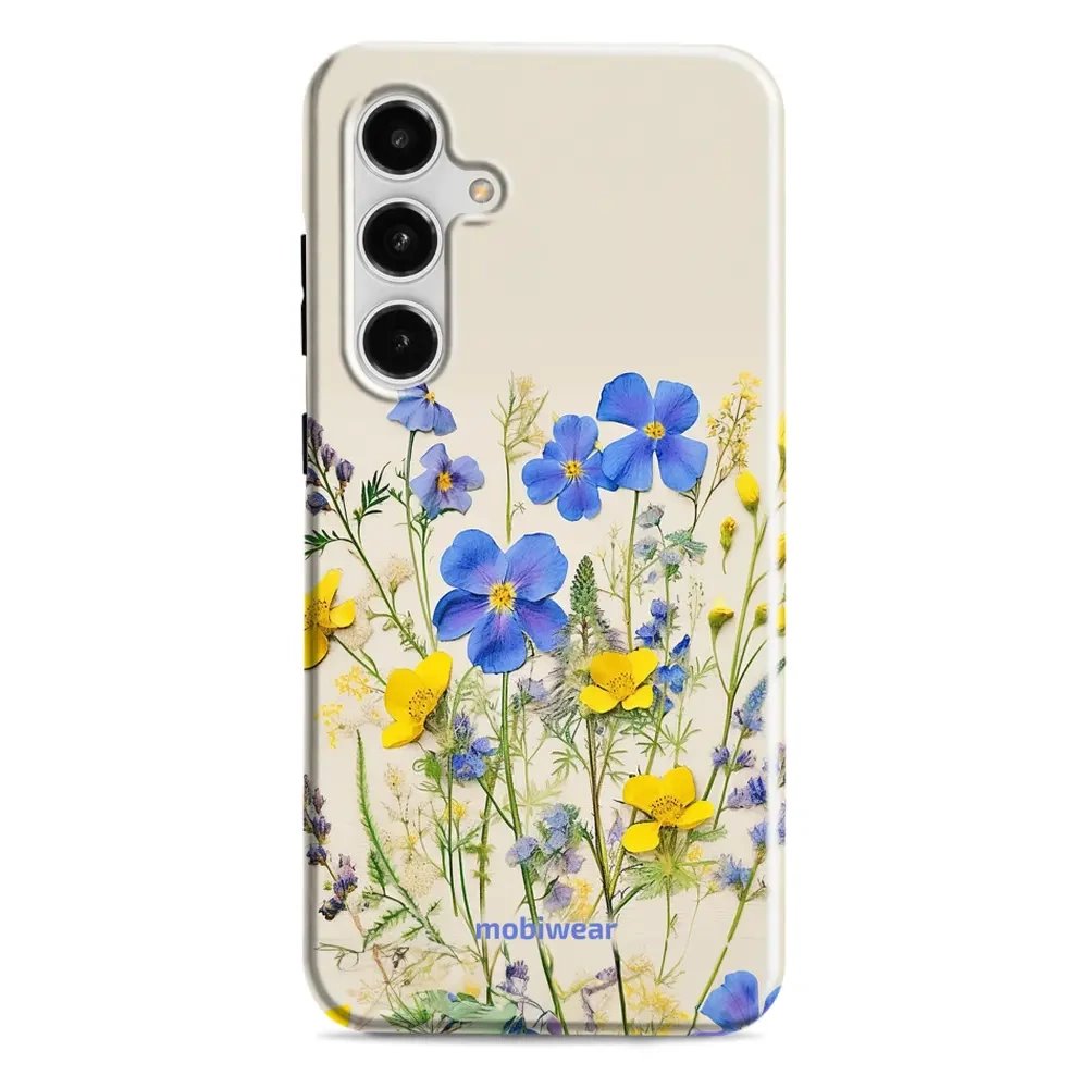 Odolný obal Mobiwear Elite Pro - Samsung Galaxy S24 FE - EP41E Modré a žluté kvítky
