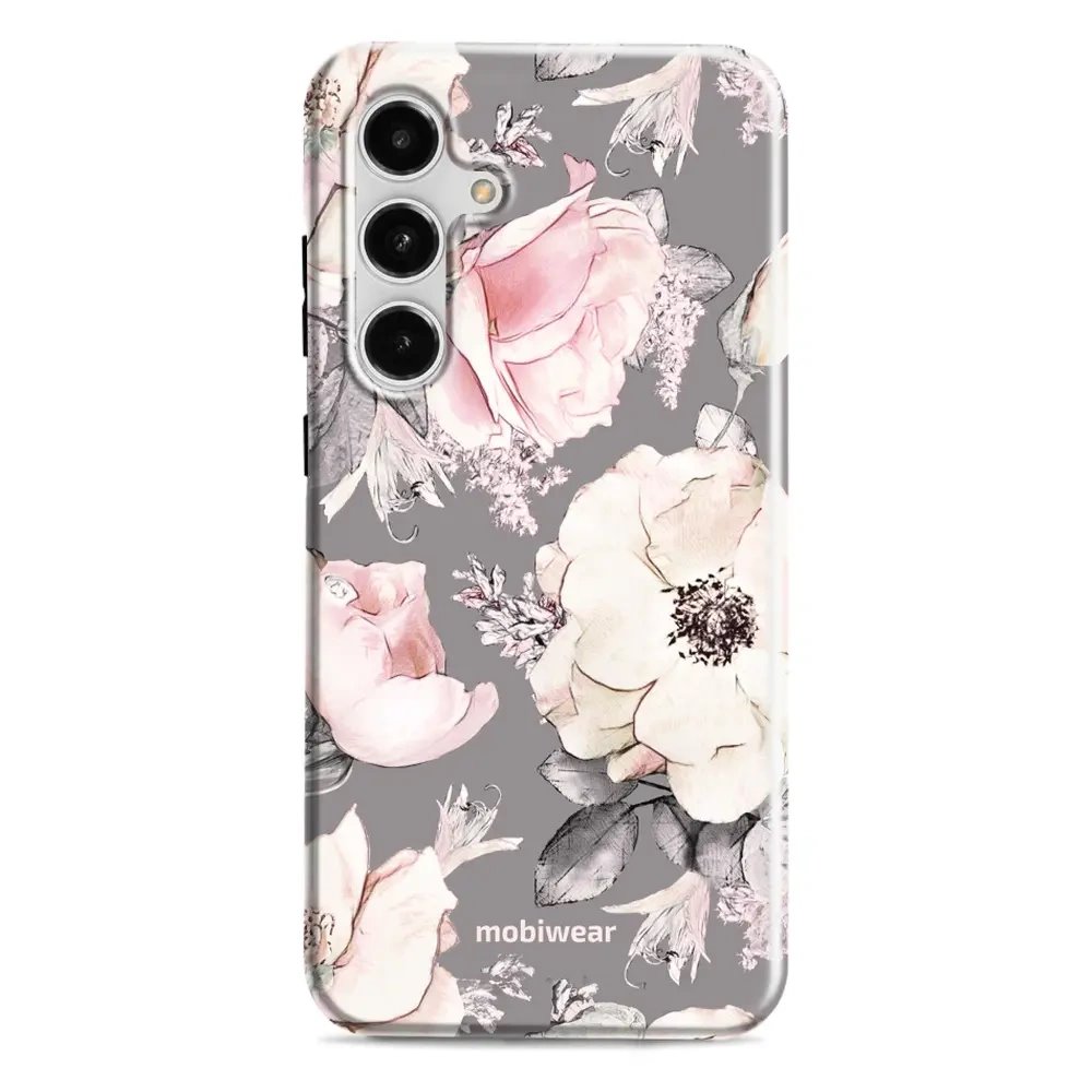 Odolný obal Mobiwear Elite Pro - Samsung Galaxy S24 FE - EX06E Květy na šedém pozadí