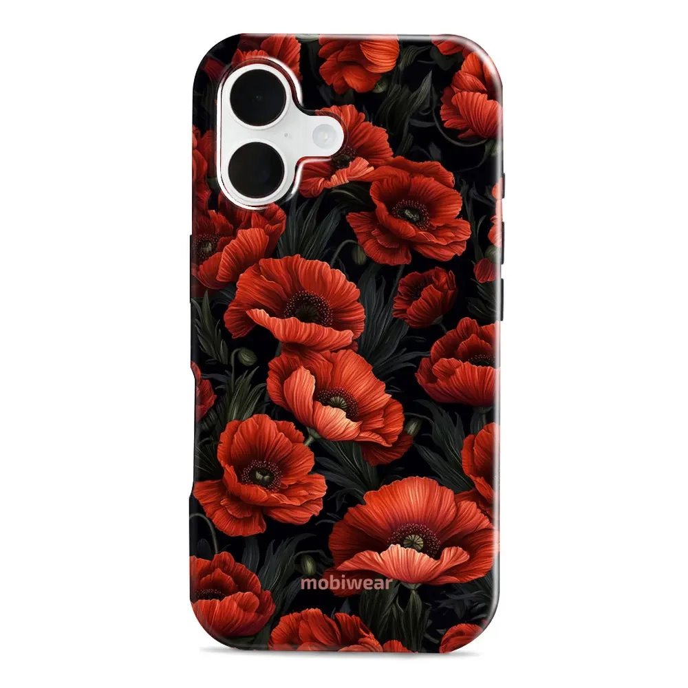 Odolný obal Mobiwear Elite Pro - Apple iPhone 16 - EP45E Temné červené květy