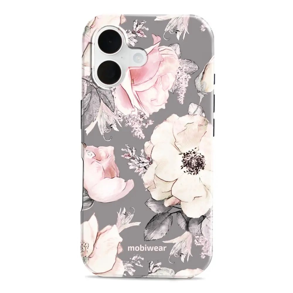 Odolný obal Mobiwear Elite Pro - Apple iPhone 16 - EX06E Květy na šedém pozadí