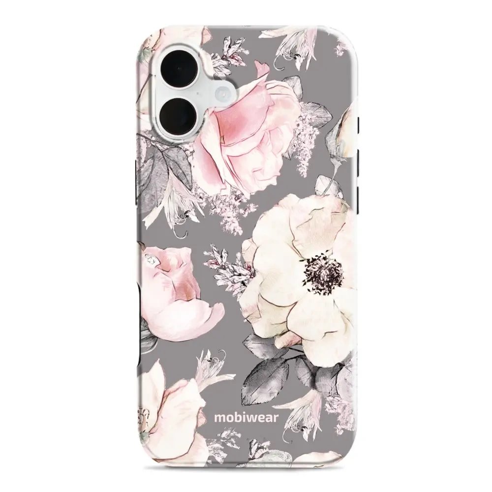 Odolný obal Mobiwear Elite Pro - Apple iPhone 16 Plus - EX06E Květy na šedém pozadí