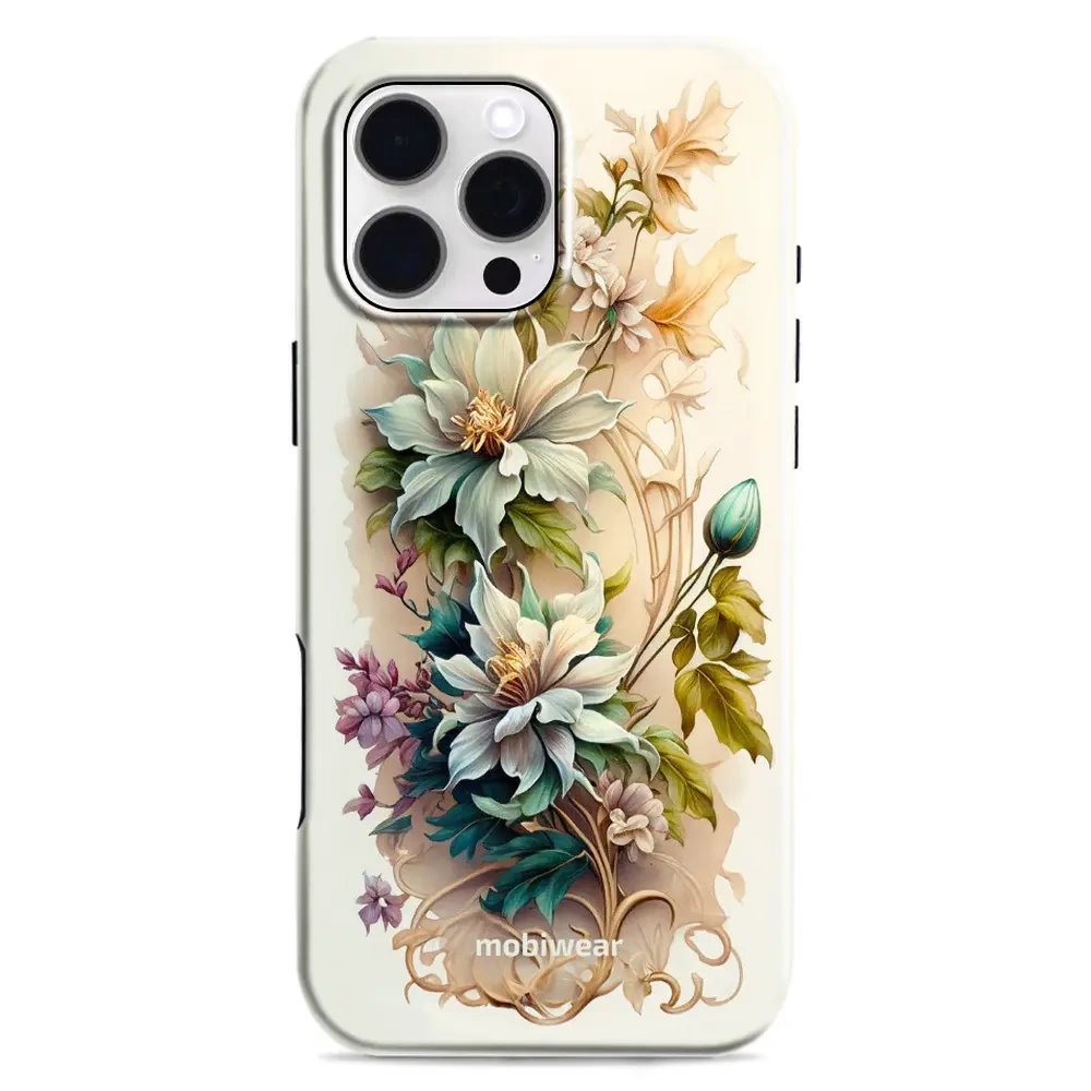 Odolný obal Mobiwear Elite Pro - Apple iPhone 16 Pro Max - E014E Krémové květy