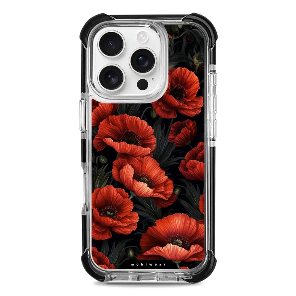 Odolný obal Mobiwear MagSafe Elite Bumper - Apple iPhone 16 Pro - D006D Temné červené květy