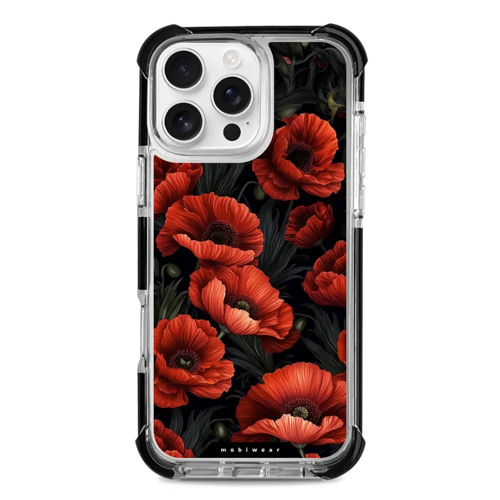 Odolný obal Mobiwear MagSafe Elite Bumper - Apple iPhone 16 Pro Max - D006D Temné červené květy